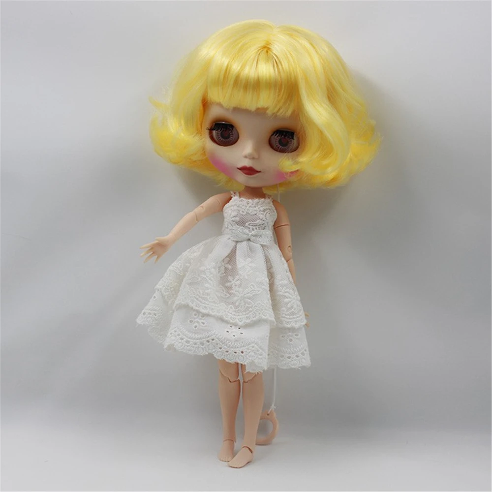 

Blyth Nude Doll Yellow Curly Short Hair with Joint Body 4 Colors big Eyes 1/6 bjd Suitable DIY makeup doll blyth toys