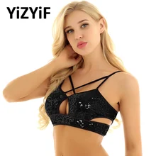 Женское блестящее бикини блестки топы сексуальный бюстгальтер Топ регулируемые бретельки спереди крест-накрест-ажурное, с перекрестными лямками бюстгальтер Rave танцевальный Топ