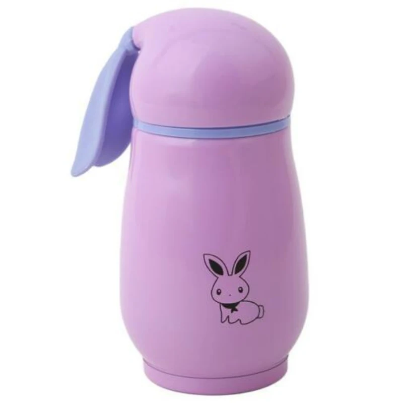 Cute Rabbit Stainless Steel Thermos Mug Thermo Baby Child Feeding Cups Milk Hot Water Bottle Cartoon Cat Vacuum Cup Hot - Цвет: Фиолетовый