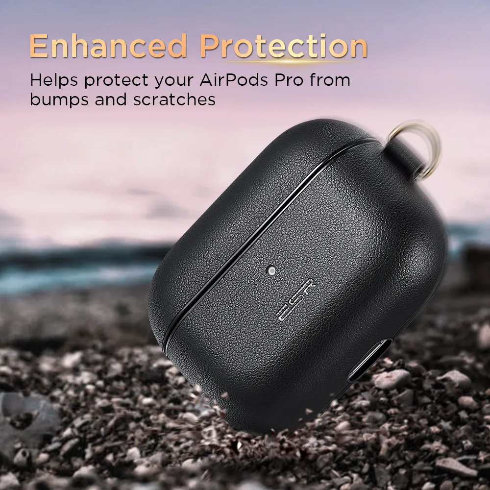 ESR Leather Case for AirPods Pro with Keychain Hook Up Shockproof Cover For AirPods 3 White Transparent Case Black Green