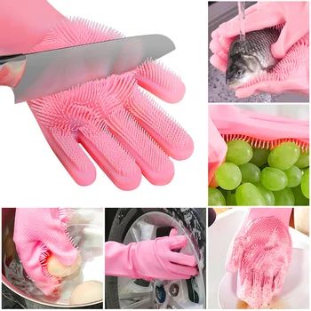 

1pc Silicone Washing Gloves For Wash Dishes Dishwashing Dishwasher Rubber Kitchen Cleaning Gloves With Brush House Cleaning Tool