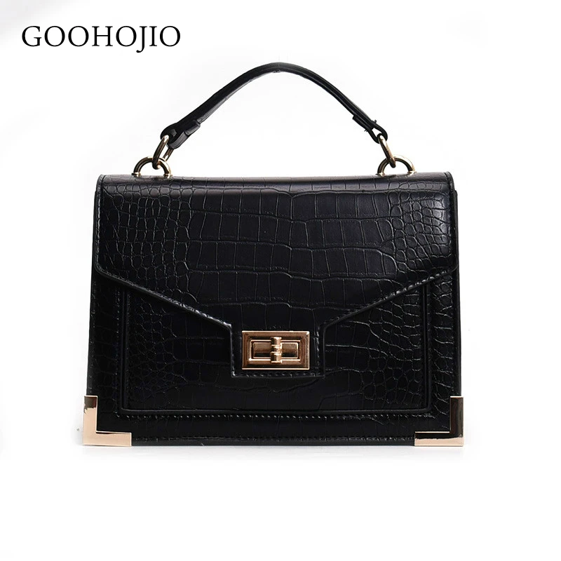 

GOOHOJIO Fashion Female Square Bag 2019 New Quality PU Leather Women Bag Crocodile Pattern Tote Bag Lock Shoulder Messenger Bags