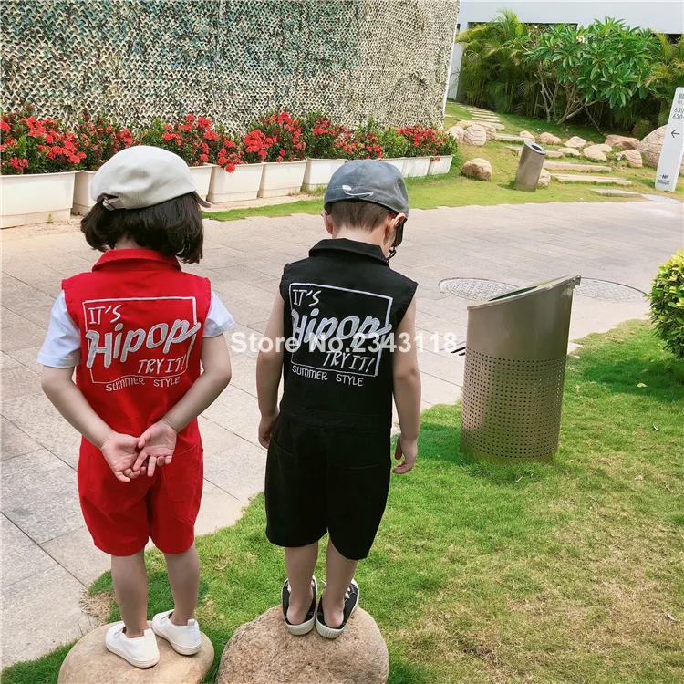 

Summer 2019 Korean Style Fashion Boys Girls Letters Embroidery Sleeveless Bodysuits 1-7 Years Kids Children Jumpsuits