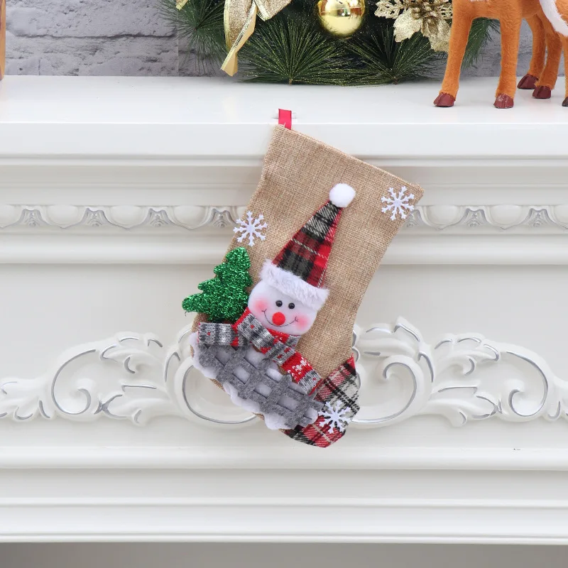 Льняные рождественские чулки Санта Клаус Снеговик носки конфеты мешок держатели для подарков Рождественская елка орнамент Рождество украшение для дома - Цвет: medium size