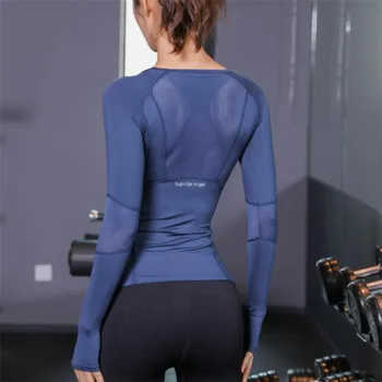 

2019 New Blue Black Rose Sports Tops Gym Women Fitness T Shirt Woman Long Sleeve Yoga Top Mesh Womens Gym Tops Sport Wear Women