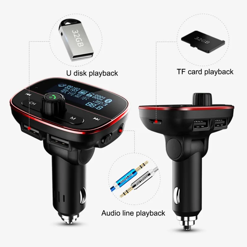 Горячая 1 шт. многофункциональный 2 usb порта автомобиля Bluetooth аудио адаптер громкой связи MP3 автомобильное зарядное устройство