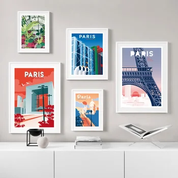 

PARIS Beaubourg,La Defens, le Grand Rex,le pont d Austerlitz,Montmartr Travel Art Minimal map Canvas Poster No FRAME
