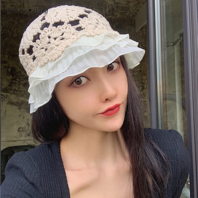 Бежевый WHITNEY WANG осень зима модная уличная одежда винтажный стиль выдалбливают трикотажные оборками бини женские Стильные Шапки - Цвет: Бежевый