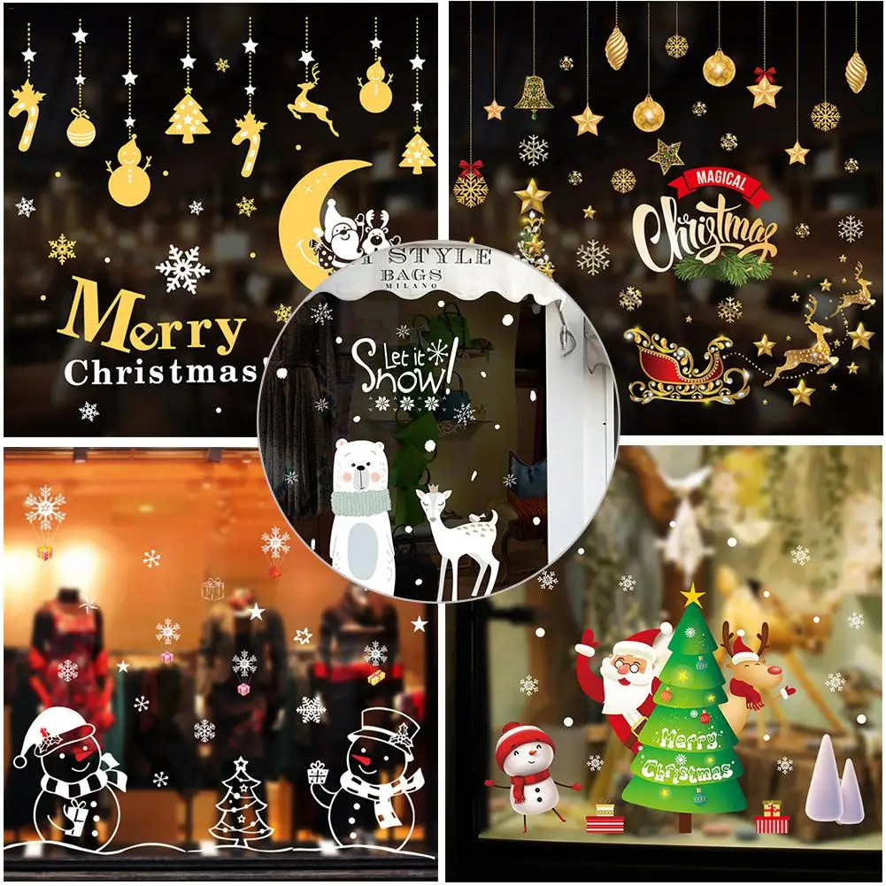 Новогодние и рождественские наклейки на окна, настенные наклейки, оконные стеклянные съемные виниловые наклейки на стены, рождественские украшения для домашнего декора