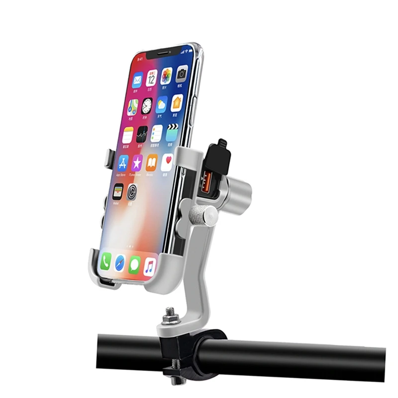 Универсальный алюминиевый держатель для телефона мотоцикла QC3.0 с быстрой зарядкой, кронштейн руля для телефона 4-6,2 дюйма, черный/серебристый