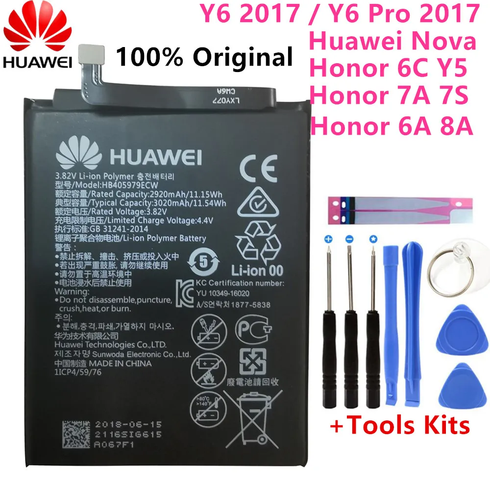 

New 3020mAh HB405979ECW Battery For Huawei Nova Honor 6A 7A 7S 8A DUA-L22 DUA-LX2 Nova Smart DIG-L01 DIG-L21 DIG-L21HN + Tools