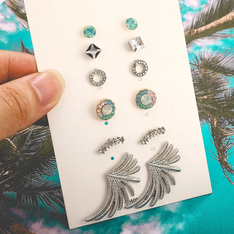 

Vintage Geometric Stud Earrings Set For Women Girls 2019 Fashion Bead Stone Flower Small Earrings Boucle d'oreille Femme Gifts
