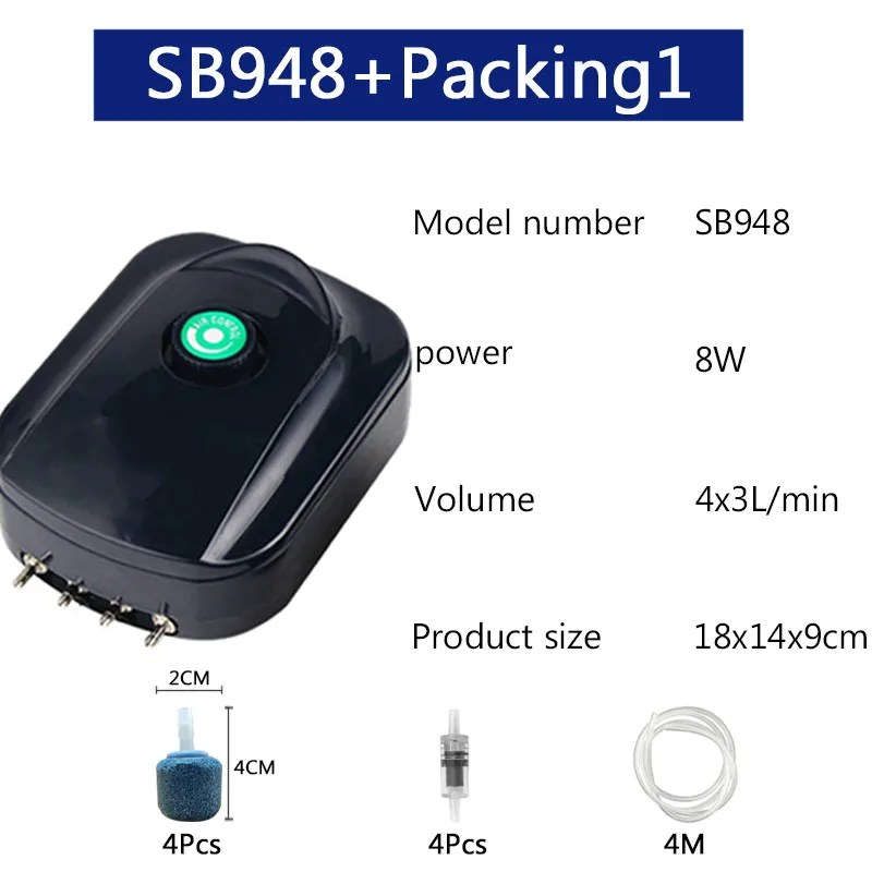SB-948XAccessories SOBO высокое качество Тихий Регулируемый аквариумный воздушный насос аквариум кислородный воздушный насос 8 Вт 12 Вт прочный корпус 220~ 240 В управление воздушным потоком с помощью переключателя - Цвет: SB-948XAccessories