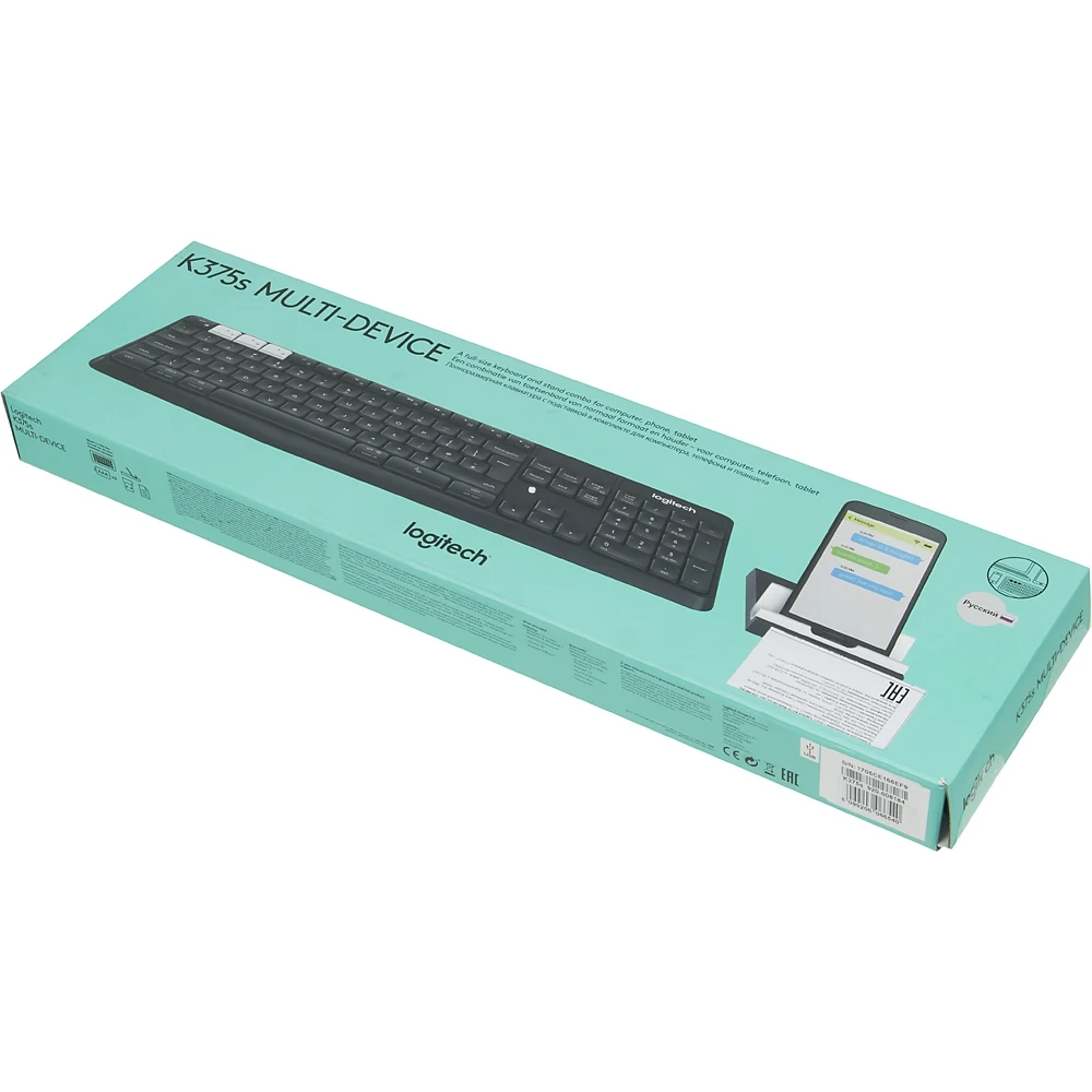 Клавиатура Logitech Multi-Device Stand Combo K375s темно-серый беспроводная BT slim Multimedia для н