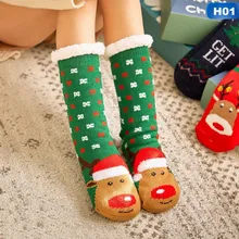 Рождество Осень Зима Женщины мультфильм взрослых носки утолщение плюс бархат домашние нескользящие носок для сна теплые носки для женщин