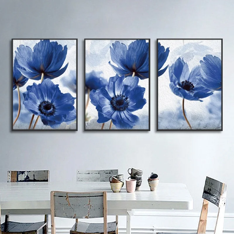 Scandinavian Style Beautiful Blue Flower Poster Home Decor Minimalism Canvas Painting Print Wall Art Pictures For Living Room Painting Calligraphy Aliexpress