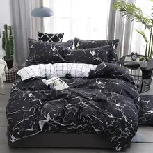 Impressão de mármore conjuntos capa edredão rei atividade conjuntos cama ru eua au tamanho, quilt cover folha conjunto quarto roupa cama preto(China)