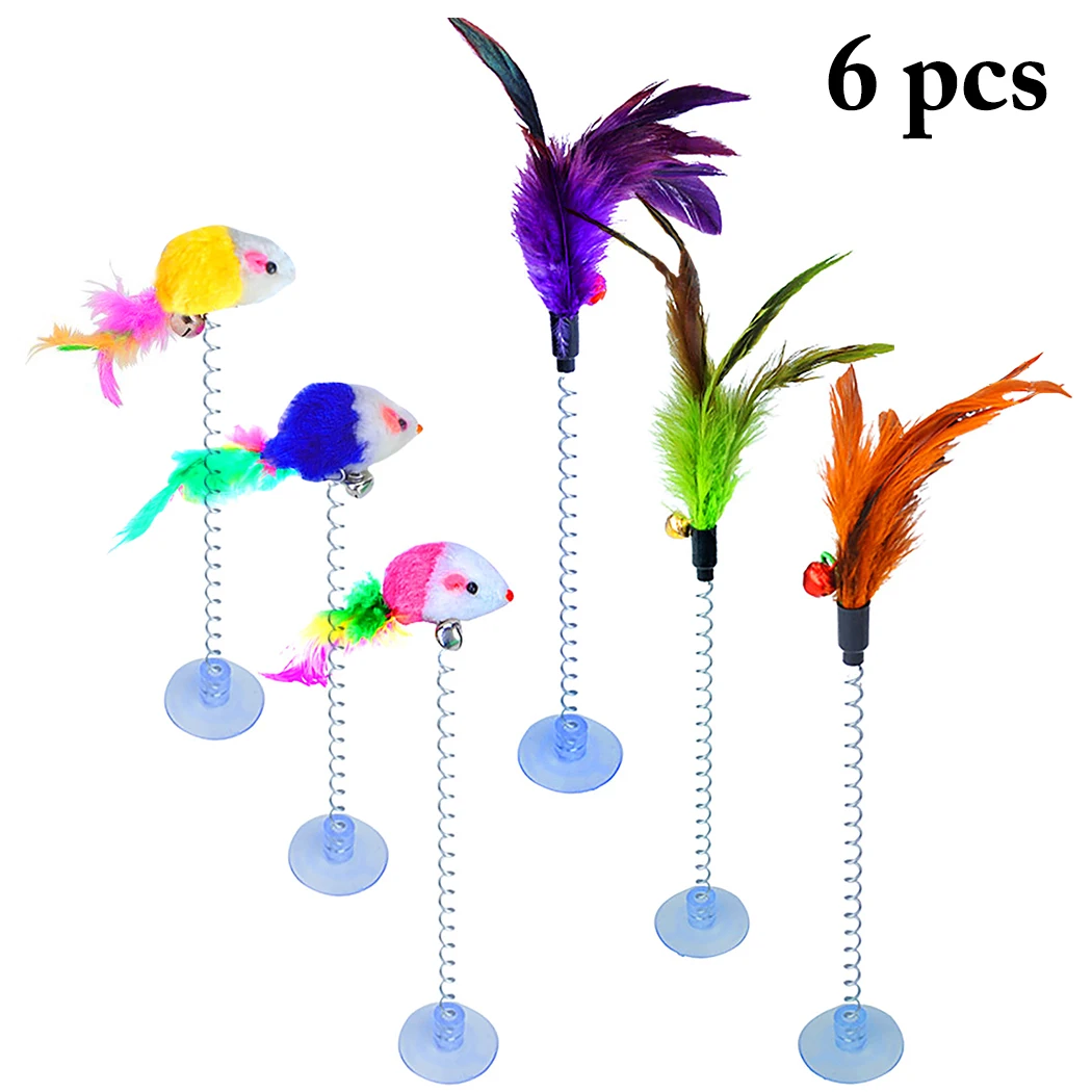 6pcs Cat Toys Make A Stick Feather With Bell Natural Like Birds False Mouse Interactive Funny Animal Playing Teaser | Дом и сад