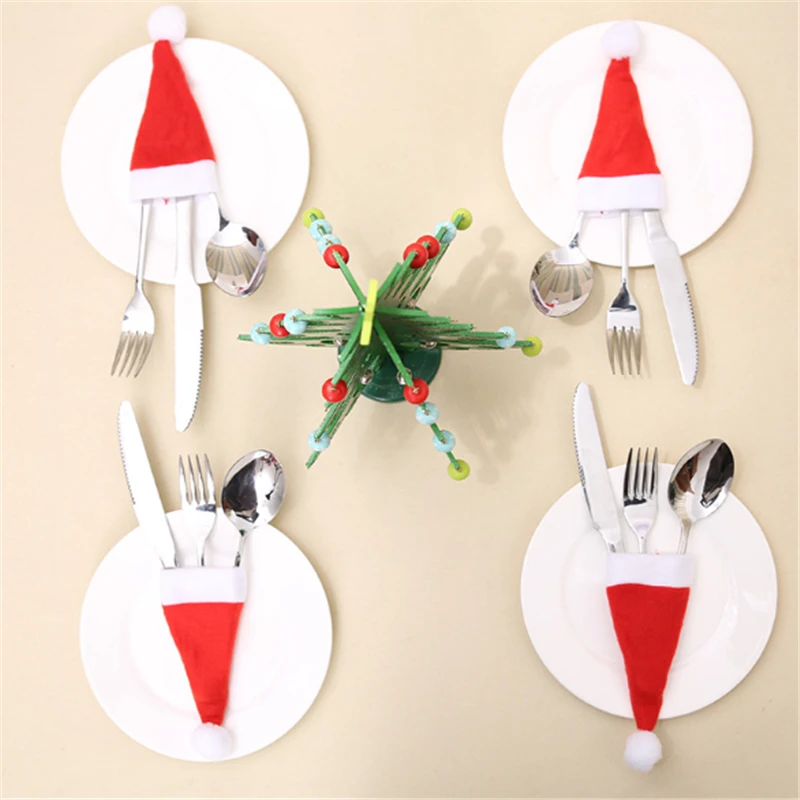

10pcs/pack Of Christmas Decorations 2020 New Christmas Cap non-woven Knife And Fork Set Wine Bottle Decoration ë‚˜ì´í”„ì™€ í¬í¬ ì„¸íŠ¸