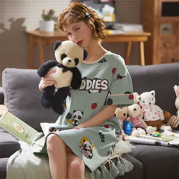 

Spring and summer ladies nightdress cotton can wear 3XL new O-neck nightdress comfortable cartoon cute nightdress