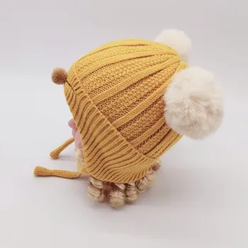 

Newborn Boys Girls Cute Autumn Winter Warm Kids Baby Clip Design Hats Wool Caps 1-4 Y
