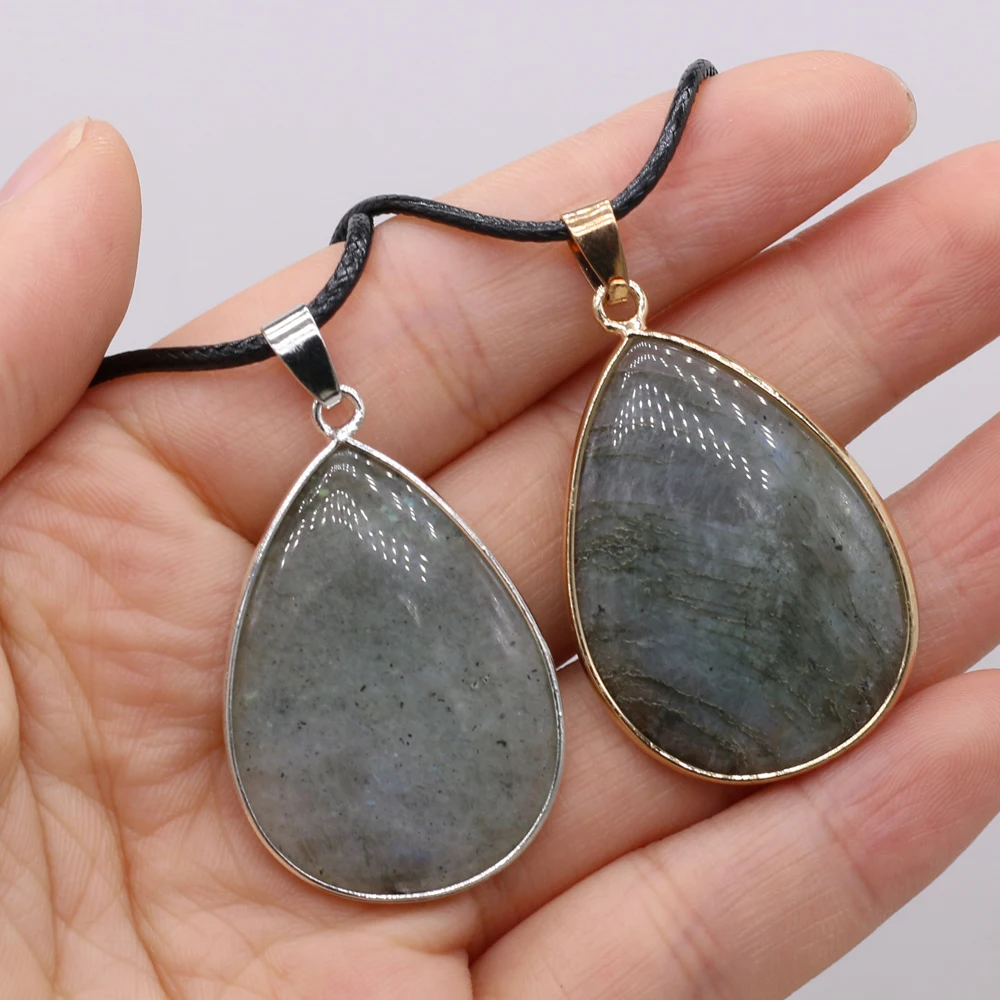 5PCS Wholesale Drop Water Shape Natural Flash Labradorite Stone Pendant Necklace For Jewelry Making DIY Necklaces Charm Gift
