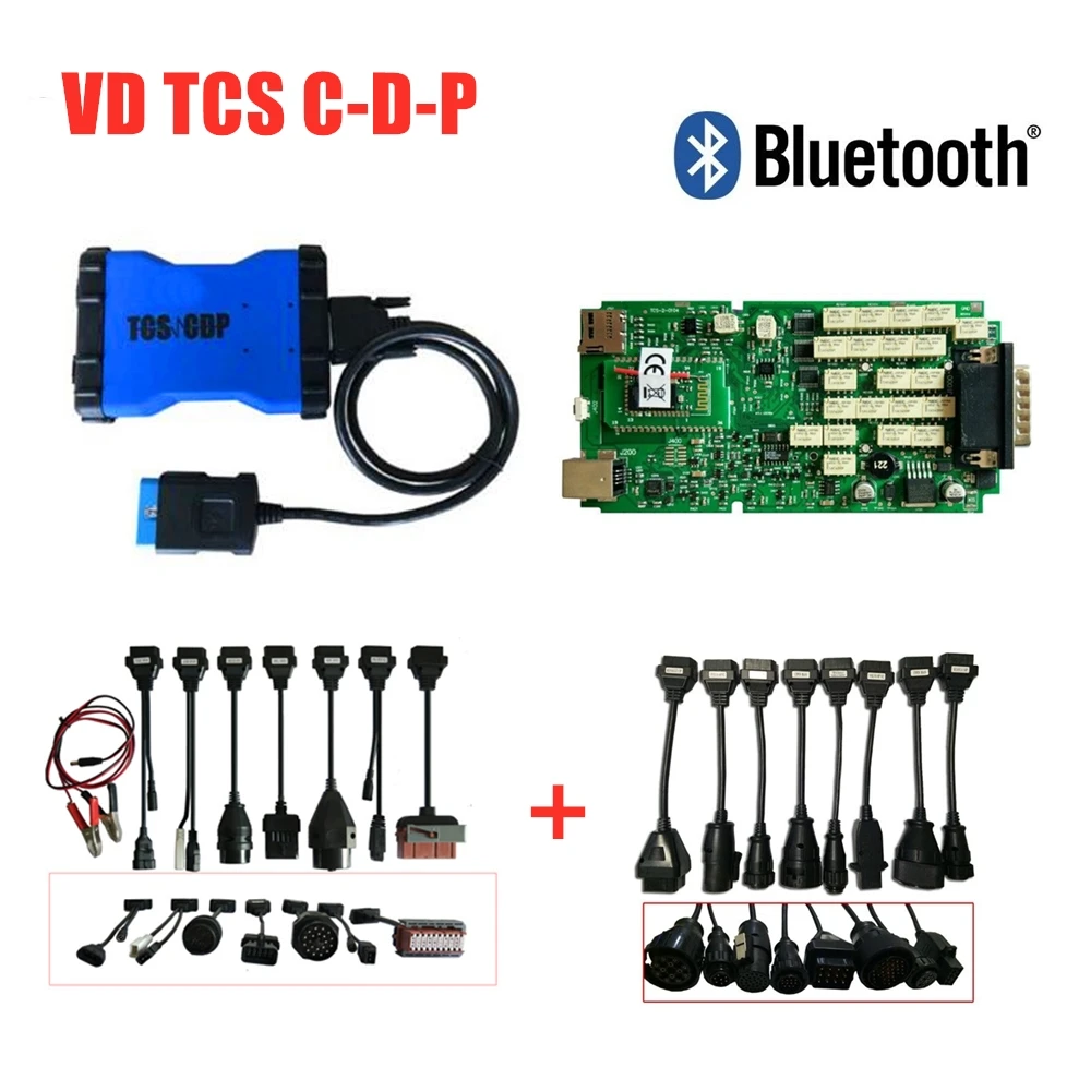 Качество A+ зеленый одноплатный с bluetooth 2016R0/2015R3 VD TCS C-D-P obd obd2 диагностический инструмент+ Полный комплект 8 шт. автомобиля/грузовика кабели - Цвет: with bluetooth