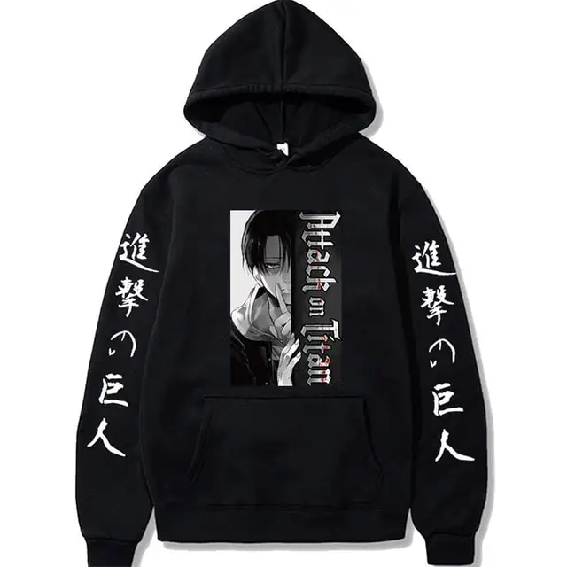 Attack On Titan Hoodie Japanese Anime Hingeki No Kyojin Graphic Sweatshirt Pullover Casual Hooded Streetwear Tops Unisex Black6