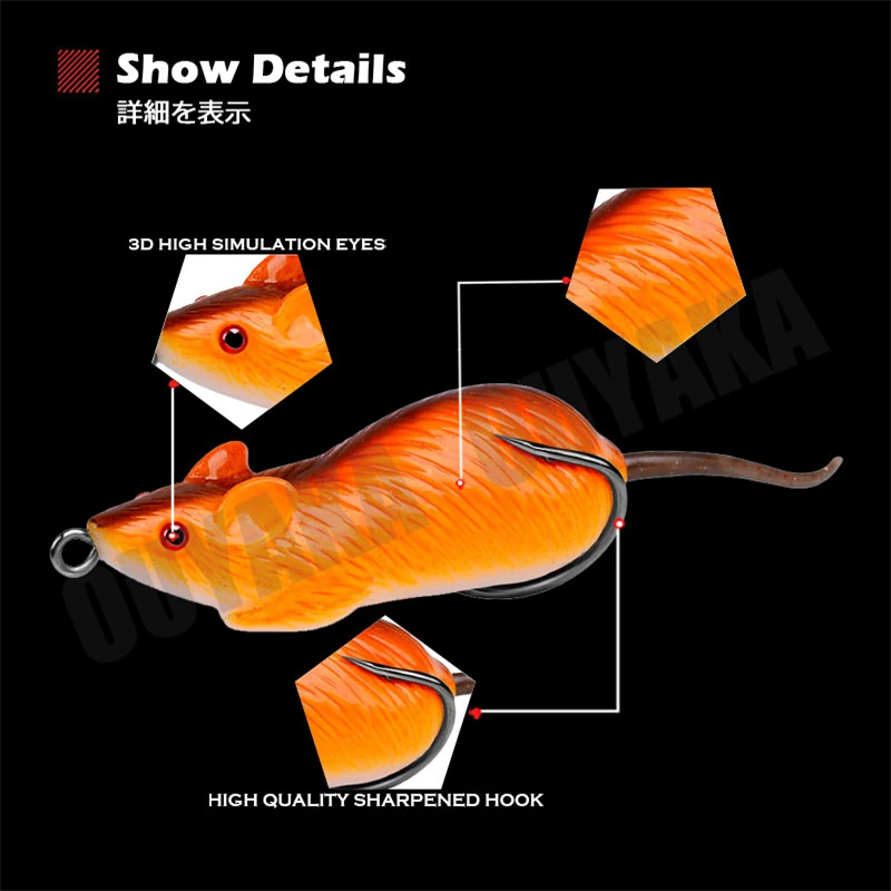 6cm 11.5g Reusable Rat Bait Wear Resistant Silicone Rat Lure with Double Hook for Fishing, Size: 6 cm