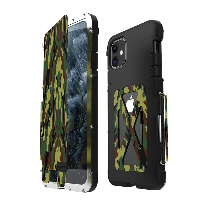 

R-JUST Shock Proof Case For iphone 11 11pro Flip Aluminum Metal Case 360 Protective Armor Phone Case For iphone 11proMax KS0359