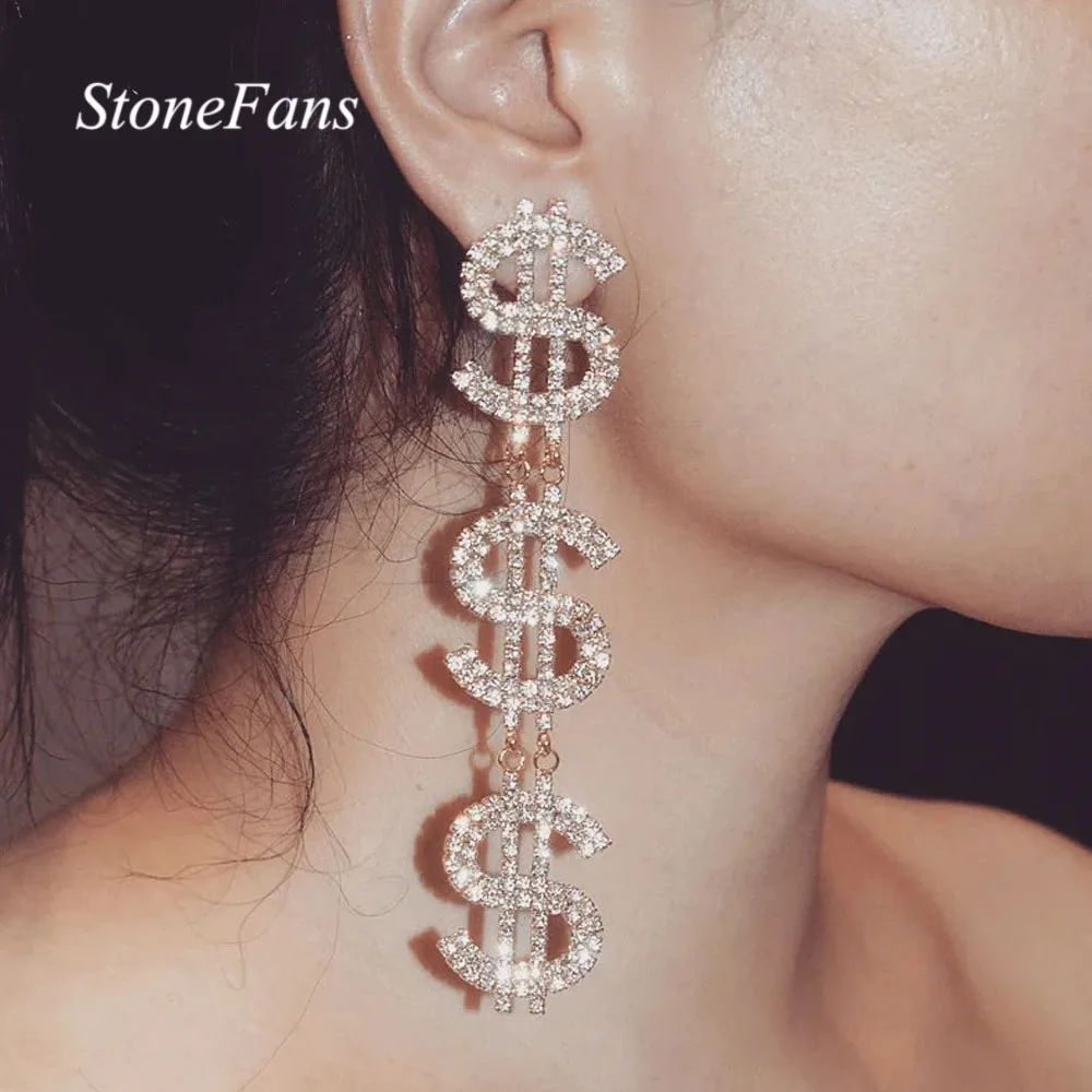 Уникальные серьги Stonefans с кристаллом доллара длинные капли для женщин модные