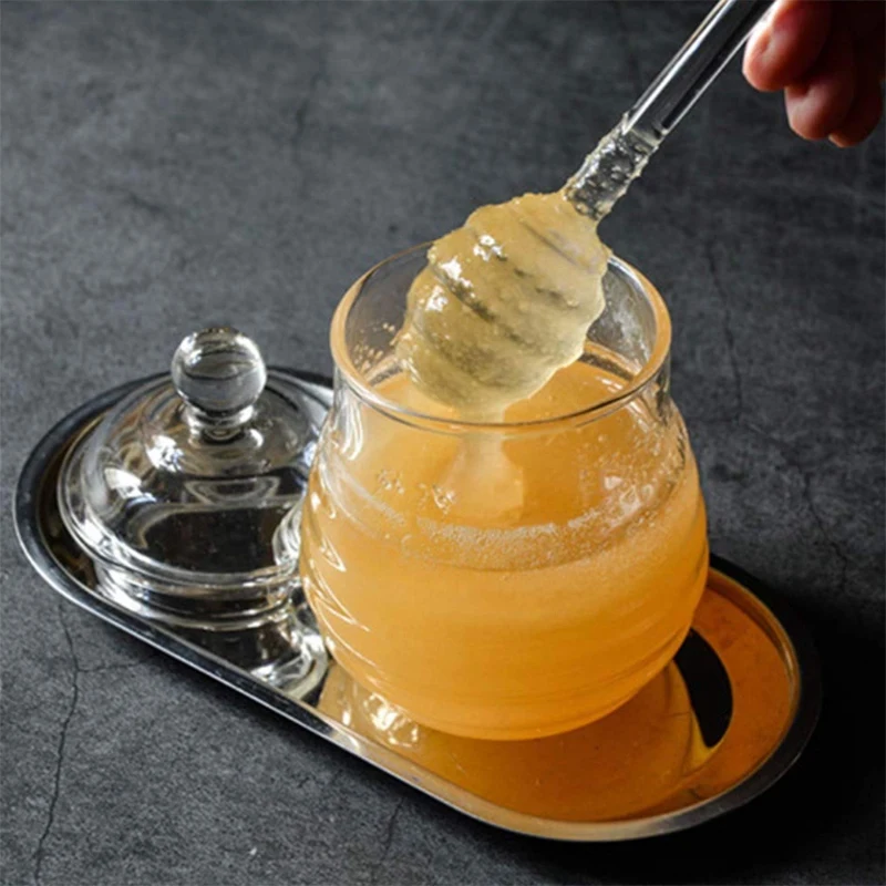 Transparent Glass Honey Jar with Lid Honey Jar Clear, 9 Ounces