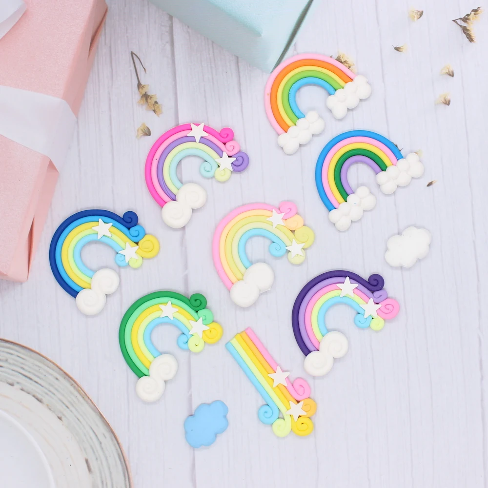 Kscraft 10pcs Colorful Rainbow Clay Embellishments For Diy Card Making