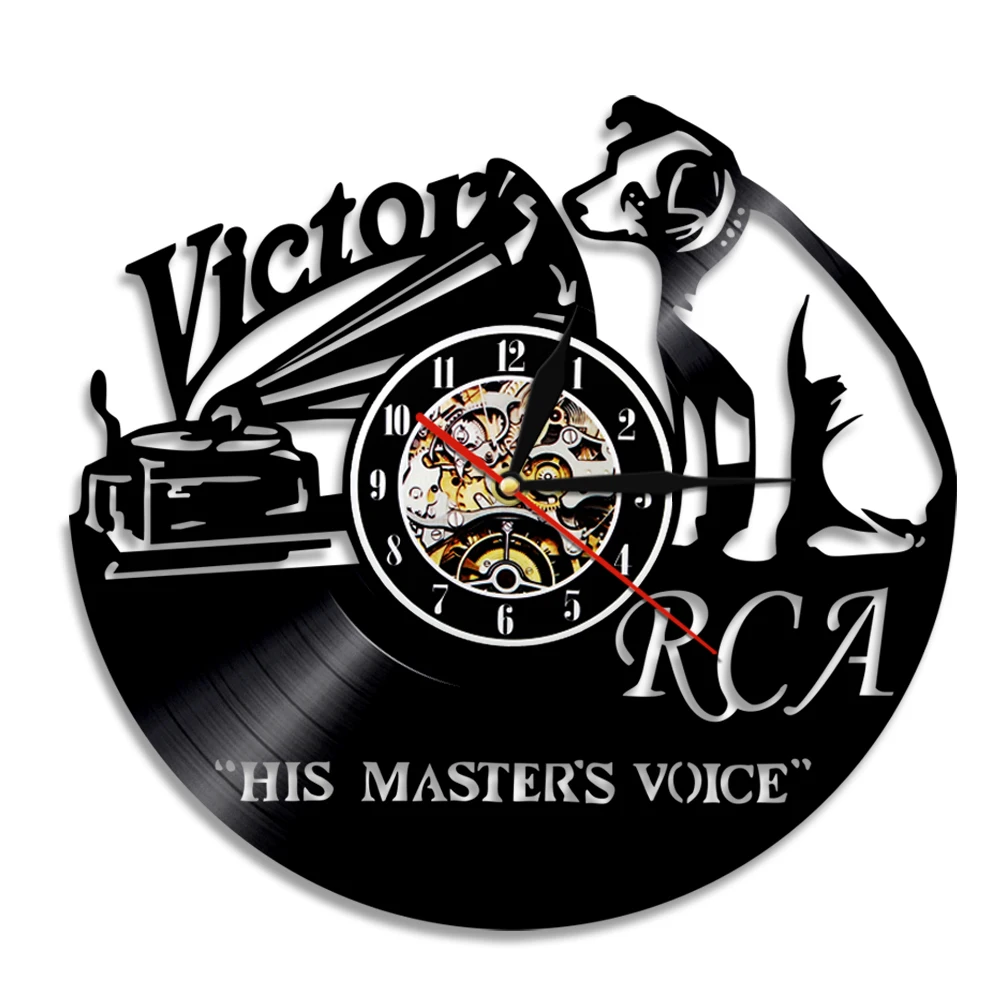 Cane Musicale Disco In Vinile Orologio Da Parete His Master'S Voice Pug Clock Movimento Al Quarzo Retro Time Clock Dog Puppy Wall Artwork Decor