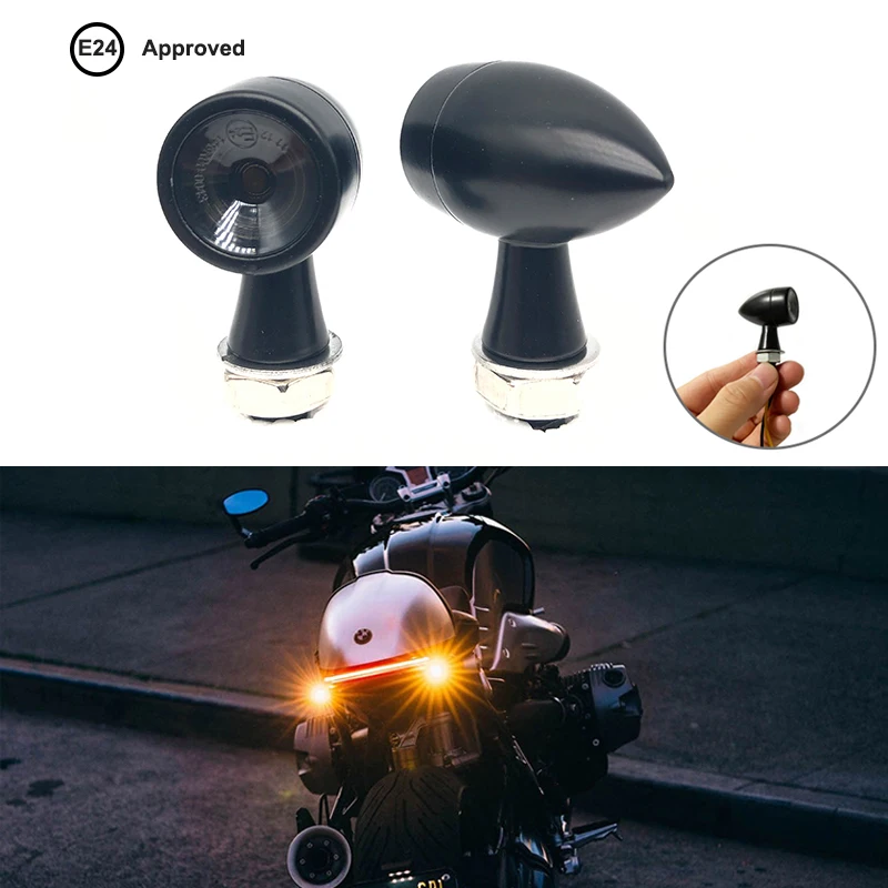 E-marked Metal Bullet Motorcycle mini Indicators Brake Amber Lamp LED Turn Signal Light For Harley Chopper Bobber Cafe Racer |