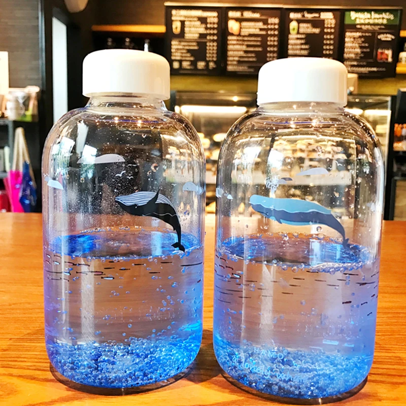 

600ml Kawaii Dolphin Bottle Creative Gradient Color Glass Water Bottle With Silicone Sleeve High Capacity Men Women Sport Cups