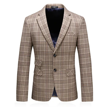 

Fashion Plaid Suit Men Jacket Slim Design Business Banquet Men Blazers Jackets Asian Size XXXL 4XL 5XL Men Single-breasted Suit