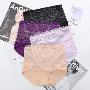 

Women's Sexy Lace Panties Seamless Cotton Breathable Panties Openwork Briefs Girls Sexy Underwear 4PCS