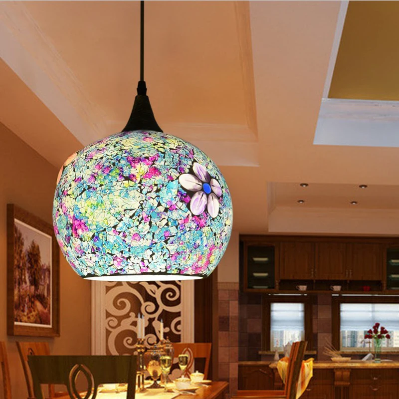 

25cm Bohemian Style Glass Lampshade Mediterranean Multicolor Pendant Lamp Corridor For Bedroom Single-head luminaire