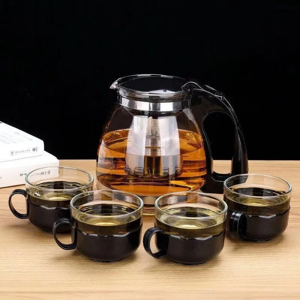 Teapot One Button Filter Convenient Kettle Cup Heat Resistant Glass Teapot Indoor Office Coffee Teaware with Strainer Tea Set