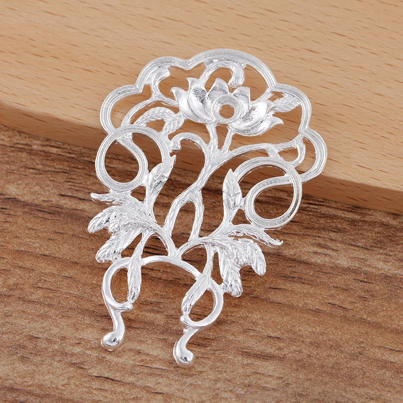20 개/가방 25*67mm 금속 꽃 펜던트 신부 Hairwear Tiaras 재료 수제 보석 액세서리