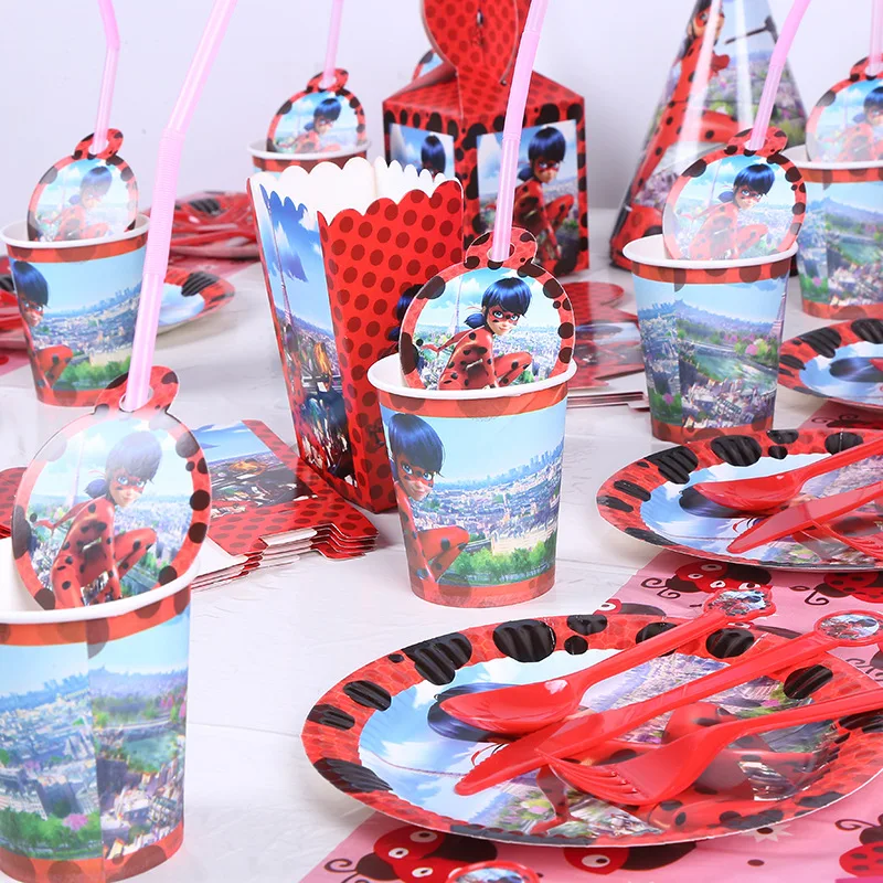 

Ladybug Party Disposable Tableware Child Birthday Decoration Holiday Tableware Party supplies Paper Plate+Cup+Tablecloth+Napkin