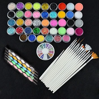

42 Mix colors Acrylic Gliter Powder Builder Sculpture power pearl + 2q pcs brush pen