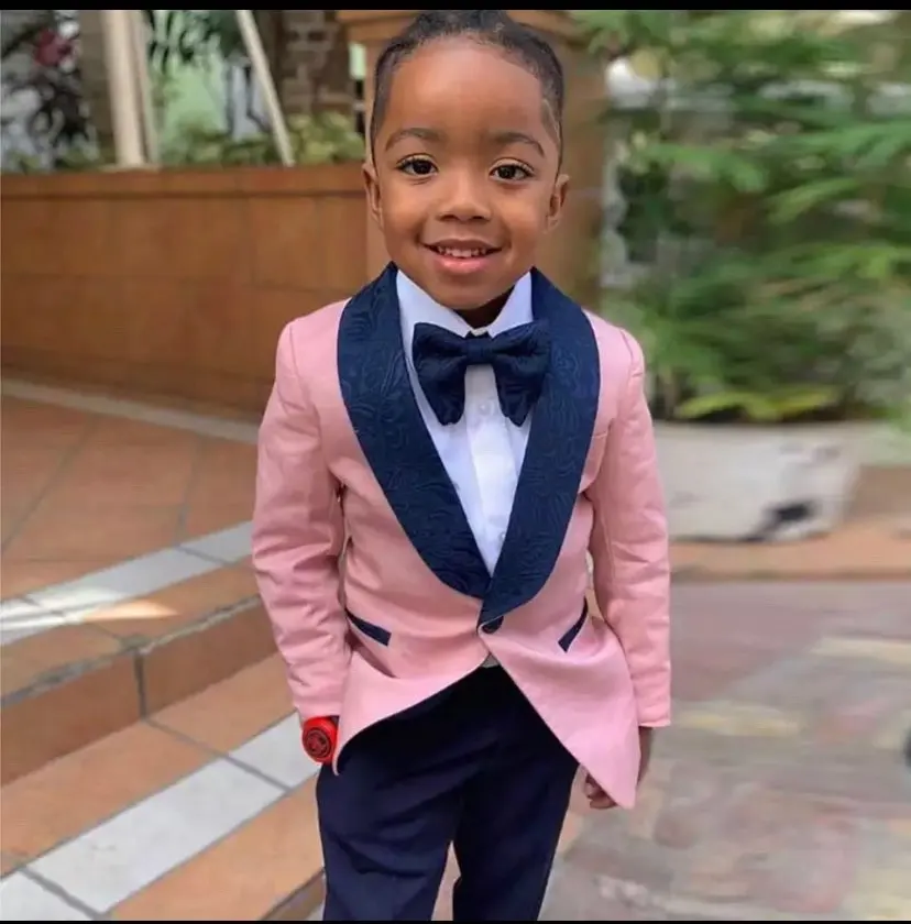 Pink Kids Children Attire Wedding Blazer Formal Wear Suit Pattern Lapel