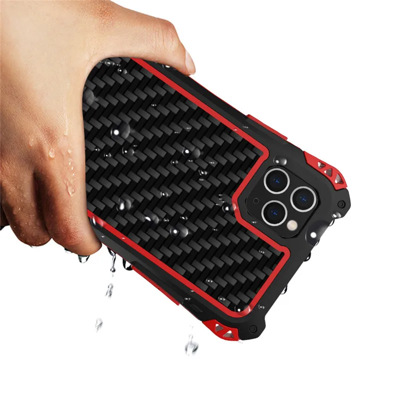 R just Amira Luxury Carbon Fiber Metal Headphone Case For Apple Iphone 11 11 Pro MAX waterproof Aluminum Shockproof Back Cover