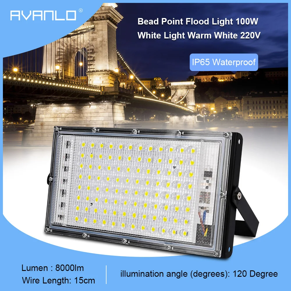 100W 110V Waterproof LED Flood Light Cool White Outdoor Landscape Lamp Spotlight 