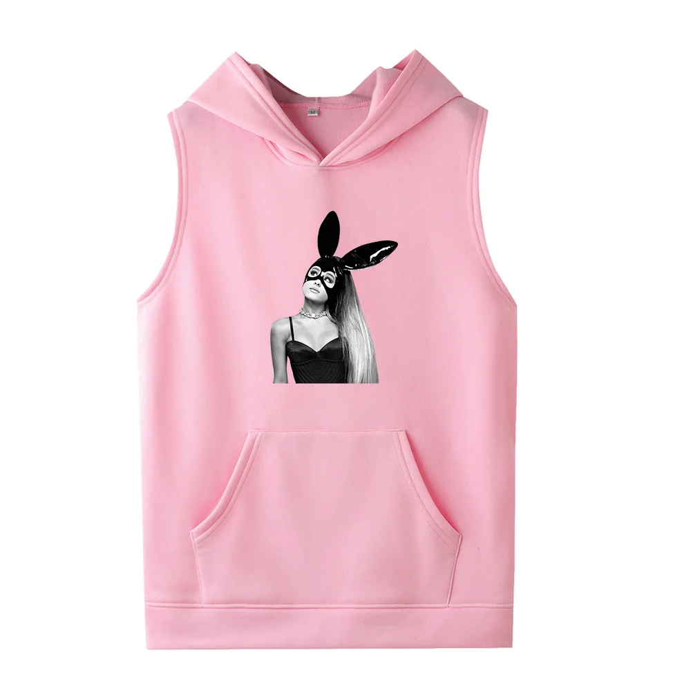 Летние мужские и женские толстовки без рукавов с капюшоном и карманом Ariana Grande, флисовая уличная одежда, топы унисекс - Цвет: pink2
