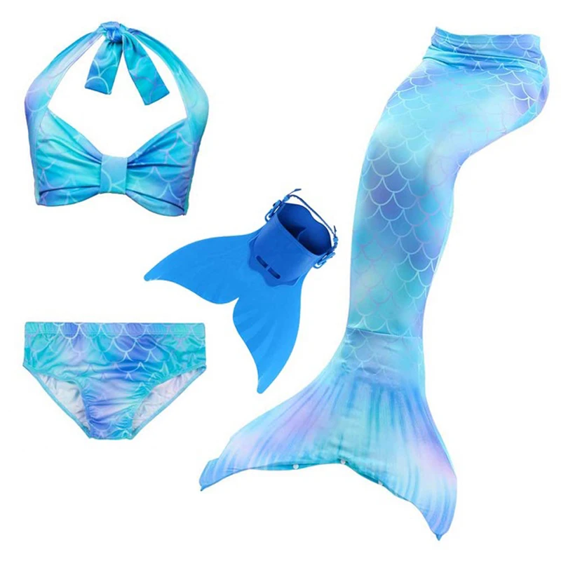 4 шт./компл. для девочек хвост маленькой русалки для плавания с моновинкой детский купальник бикини Флиппер для девочек костюм - Цвет: SZ112