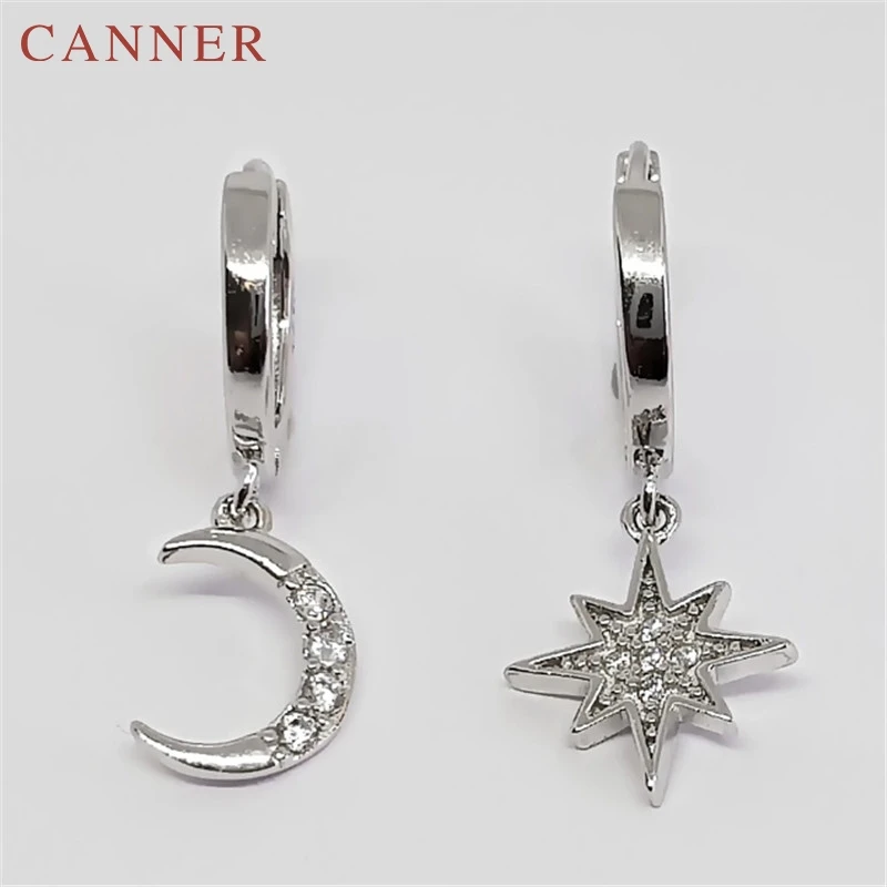 moon star silver Простые серьги INS золотистого и серебряного цвета, круглые серьги в форме голубя, 925 пробы, серебряная звезда, луна, циркон, маленькие серьги-кольца для женщин - Окраска металла: moon star silver
