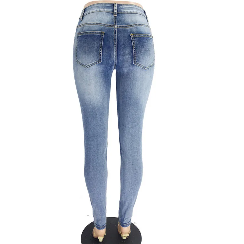 Женские брюки, новинка, ультра эластичные Синие рваные джинсы, женские длинные штаны с высокой талией, джинсы с карманами, 4#5